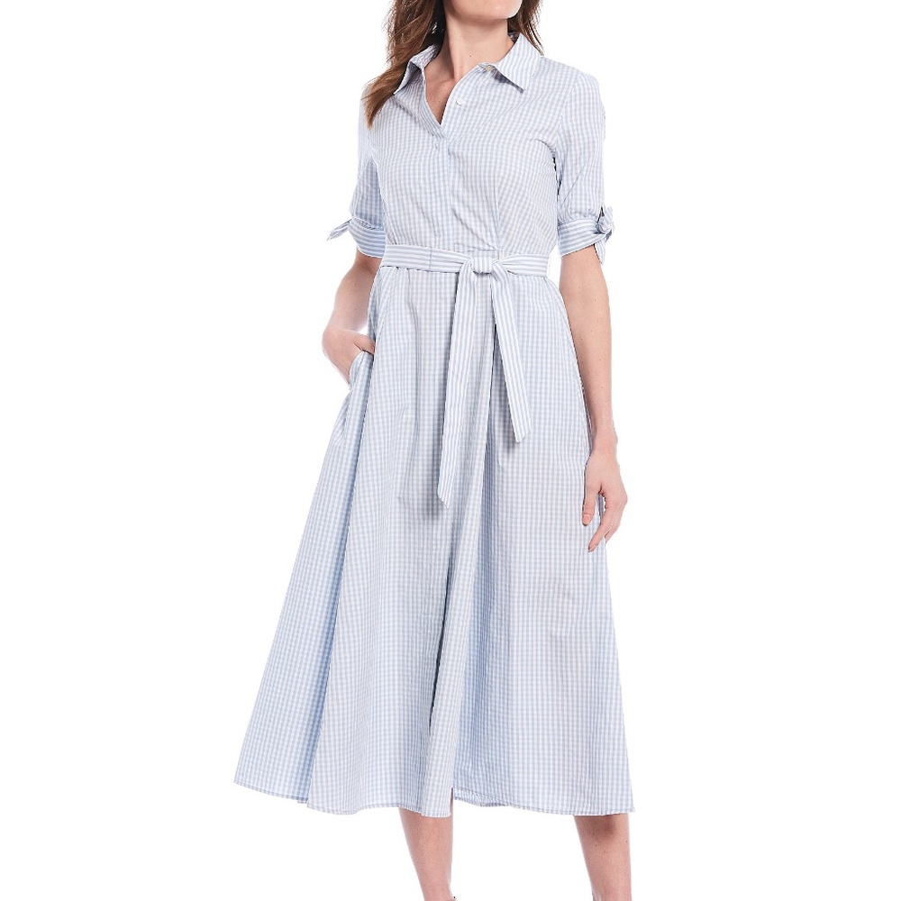 Calvin Klein Button Front Gingham Midi Shirt Dress